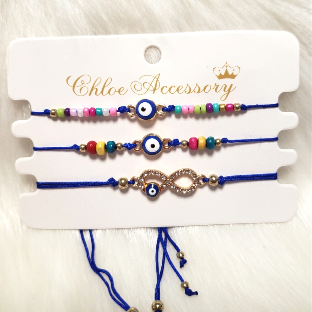 Blue and gold tone Evil Eye- Infinity Bracelet set.  Evil-eye bracelet bundle.